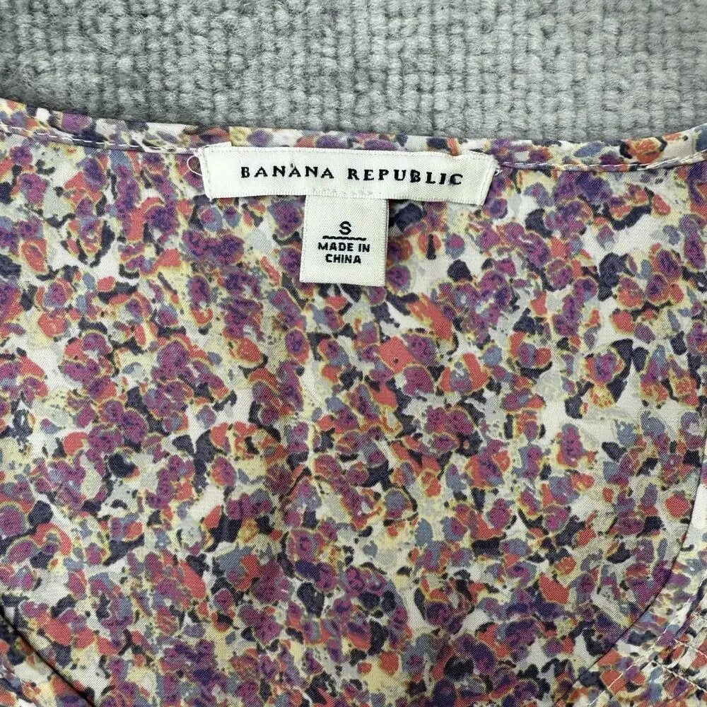 Banana Republic Purple Floral Smocked Waist Blouse